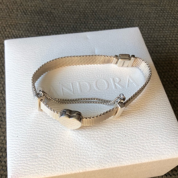 PANDORA Reflection Bracelet w/ Heart & Safety Chain Clip Charm Size: 6.3 " - Picture 1 of 12